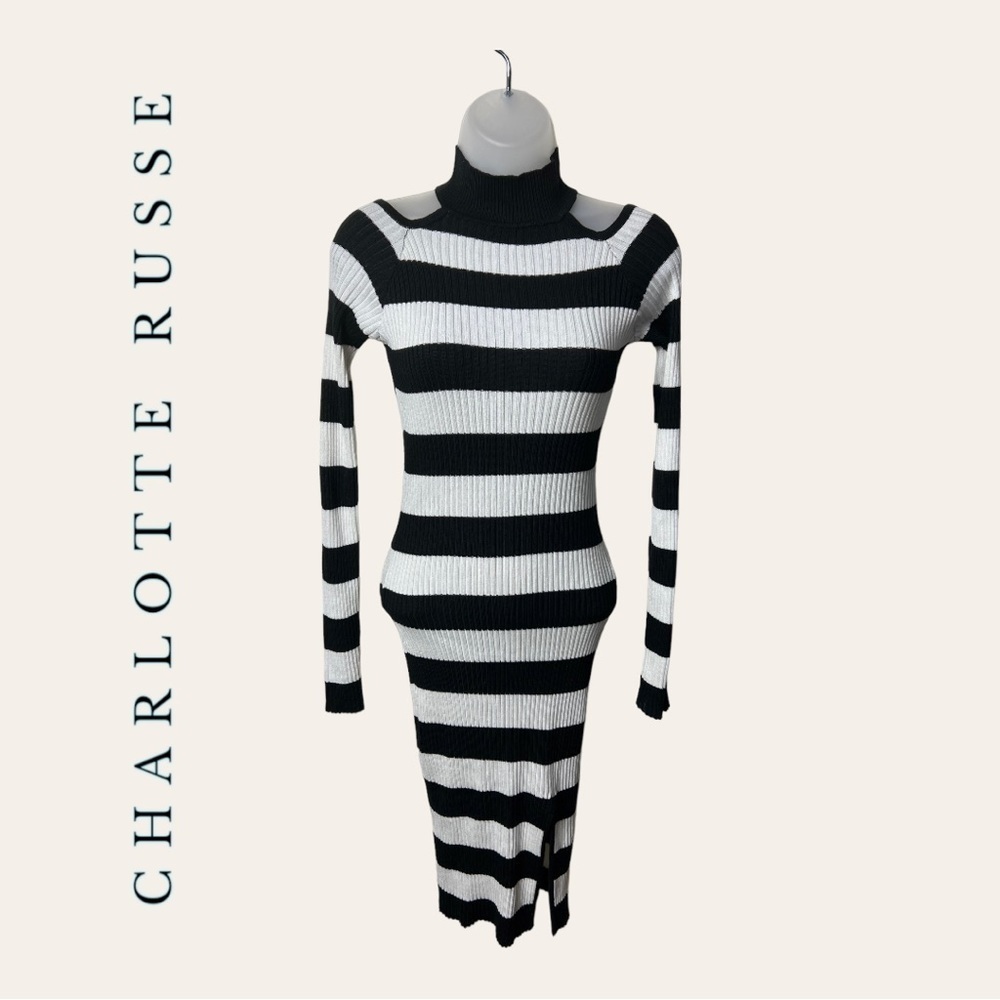 1132. Charlotte ROUSE RIBBED COLD SHOULDERS MIDI DRESS‎ BODYCON SIZE XSMALL
